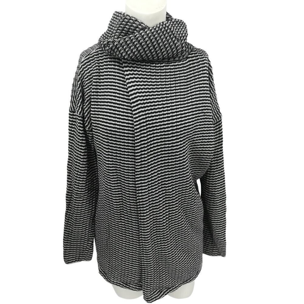 Cabi Fergi Split Cowl Neck Striped Sweater Size M Pullover 3167 Black Gray